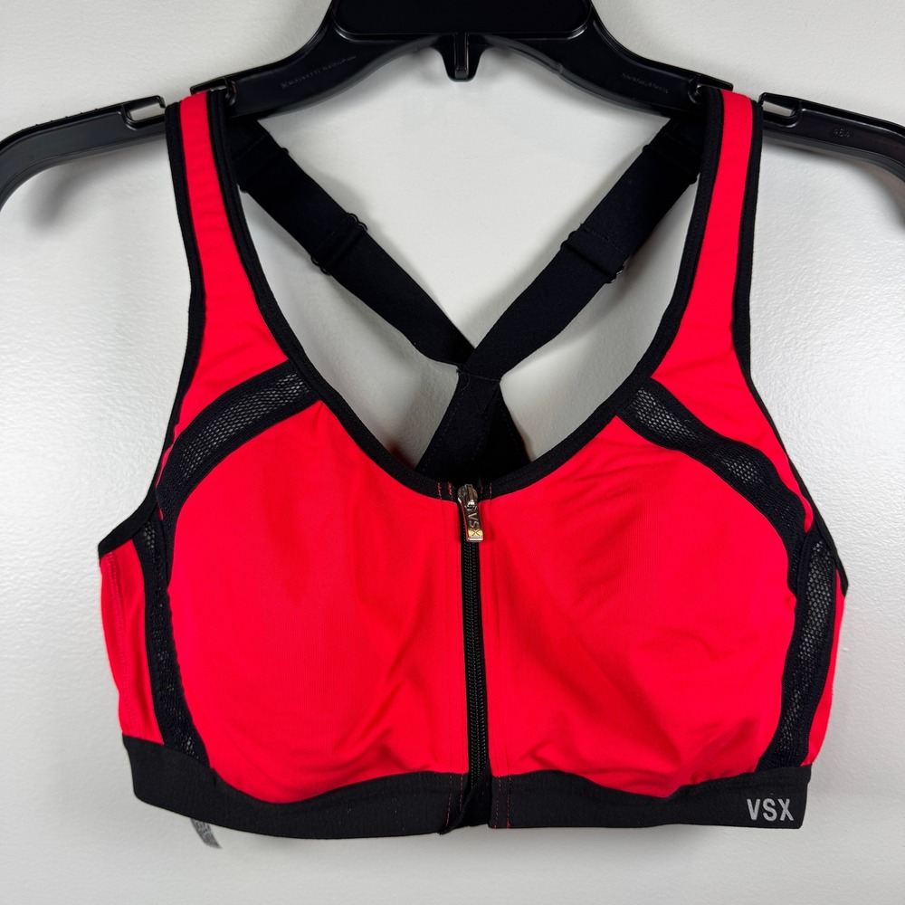 Victoria's Secret VSX Knockout Front Close Sports Bra Red Black 36B Underwire